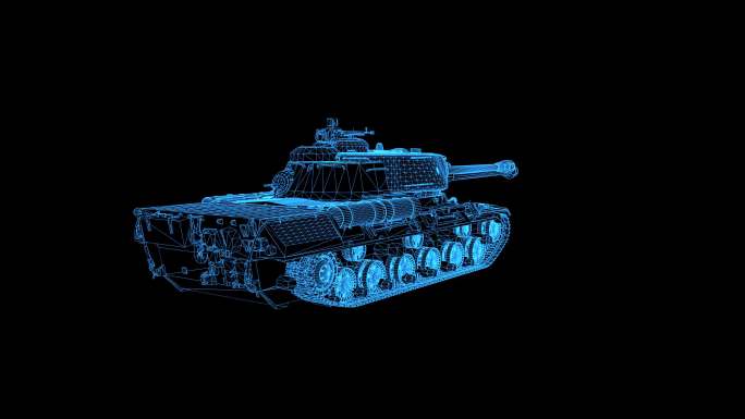 4K蓝色全息科技线框IS2坦克旋转带通道