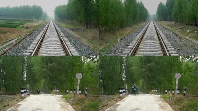 无人看管道路口 火车标识 单行铁路 铁轨