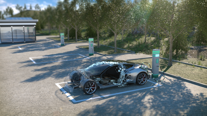 【4K】绿色新能源汽车电池充电