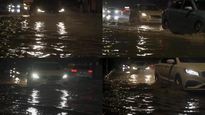 雷雨夜晚路面积水驱车回家交通瘫痪行车安全