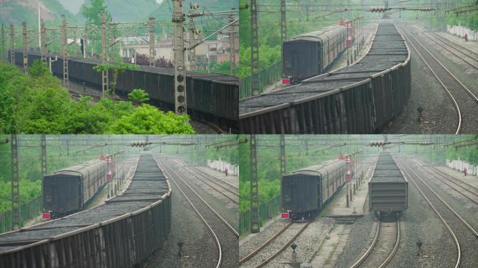 火车上的煤炭铁路货柜铁路货物运输煤炭运输
