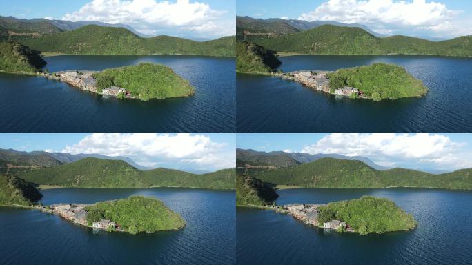 云南 泸沽湖 格姆神峰 航拍 全景 空镜