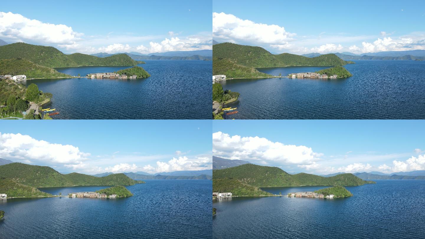 云南 泸沽湖 格姆神峰 航拍 全景 空镜