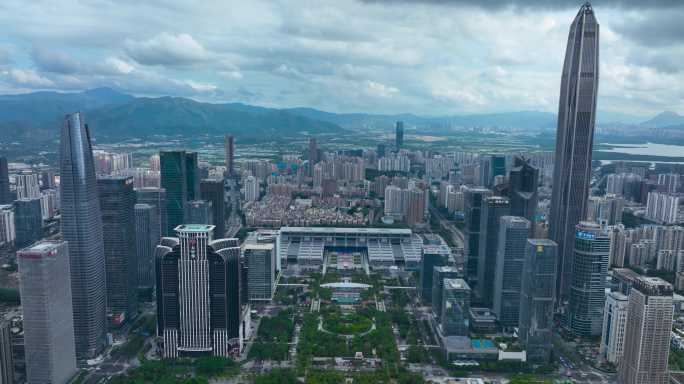 【正版4K素材】深圳市民中心中轴穿线航拍
