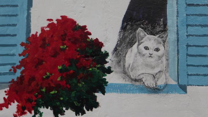 墙上彩绘壁画涂鸦猫