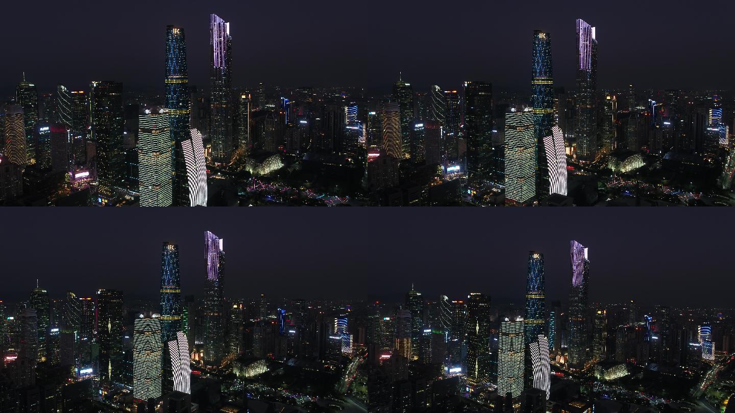 广州 夜景 珠江新城  城市航拍 中轴线