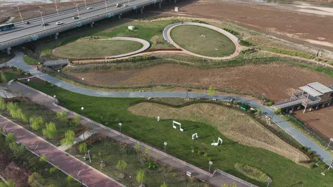 西安浐灞公园航拍公园绿化环境西安房地产