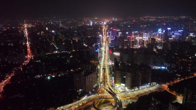 西安西二环南路夜景航拍西安城市夜景交通