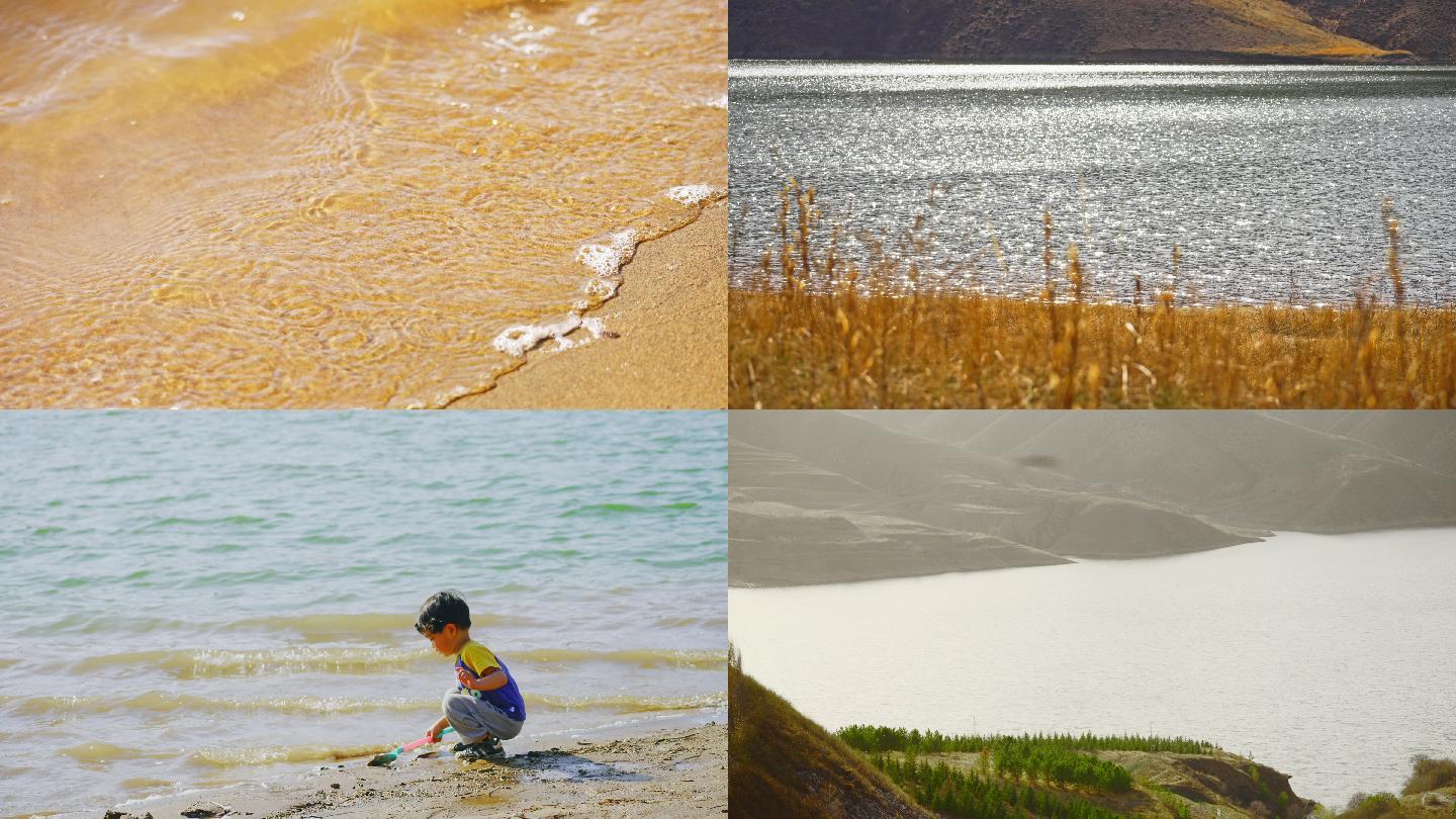 沙滩浪花湖泊