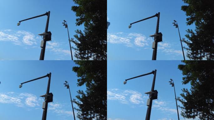 路灯电线杆蓝天树木路边空镜