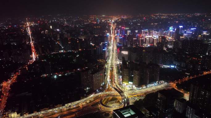 西安西二环南路夜景航拍西安城市夜景交通