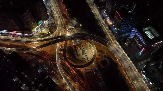 西安沣惠南路立交夜景航拍西安城市夜景交通