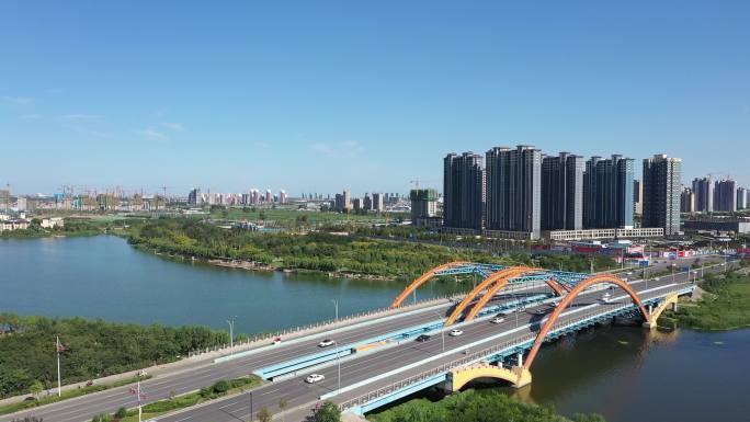 航拍邯郸南湖+彩虹桥