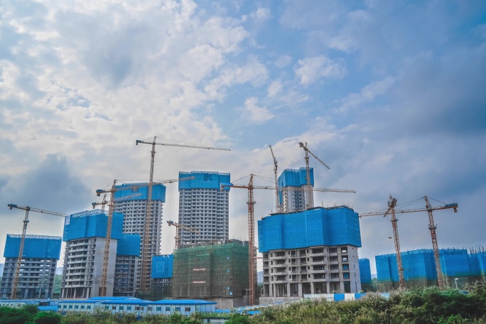 工地塔吊延时建筑施工房地产基建工程