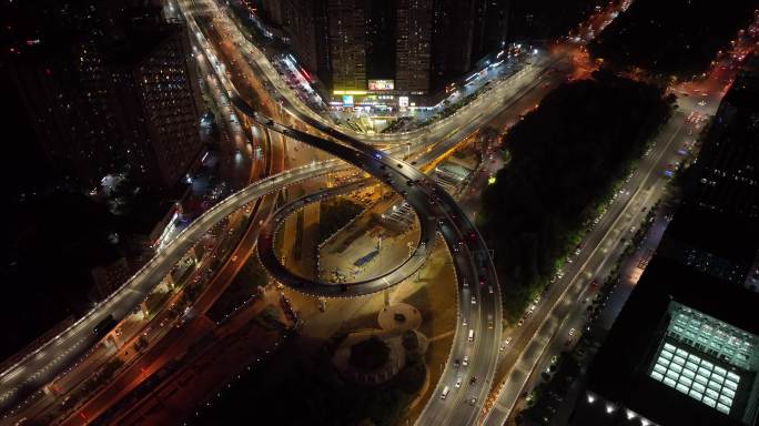 西安沣惠南路立交夜景航拍西安城市夜景交通