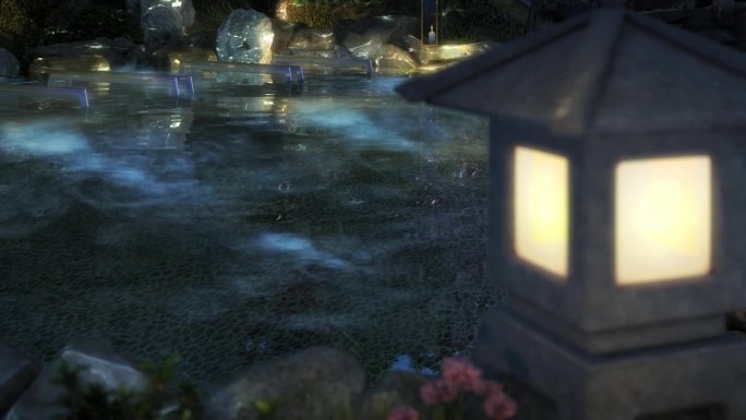 池塘倒影园林小景夜景