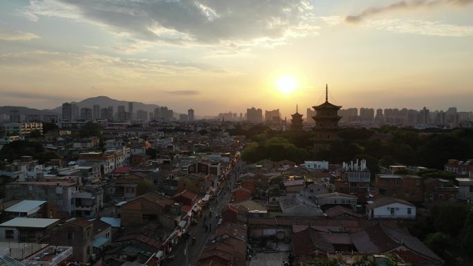 泉州西街航拍东西塔开元寺闽南建筑旅游景点