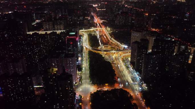 西安沣惠南路立交夜景航拍西安城市夜景交通