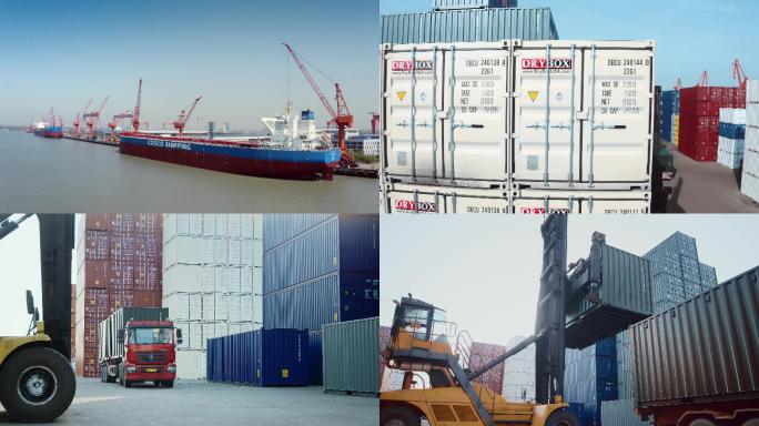 4K_港口码头繁忙集装箱装卸