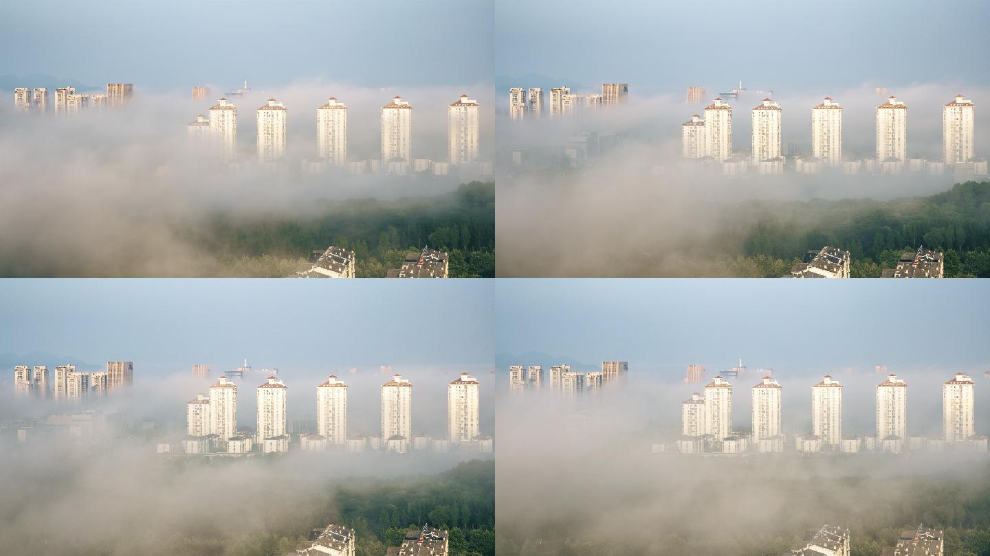 4K河南信阳城市天际线平流雾云海延时