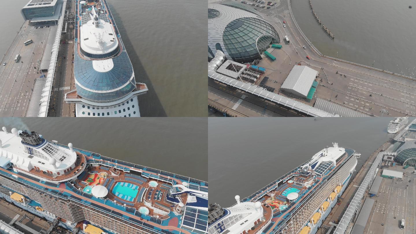 4K-航拍上海国际邮轮码头、海洋量子号