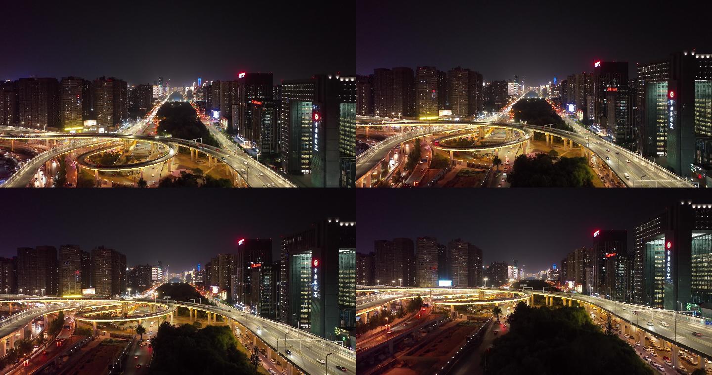 西安沣惠南路立交夜景航拍西安城市夜景交通
