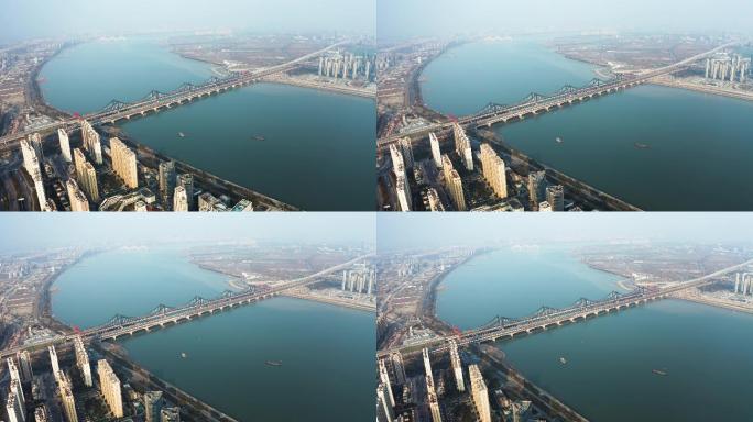 杭州钱塘江彭埠大桥高铁线路全景4K航拍