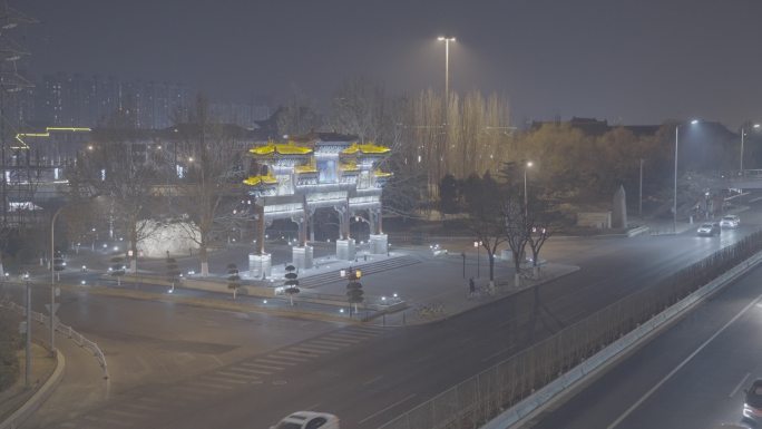 a7s3素材北京古建筑牌楼 现代夜景