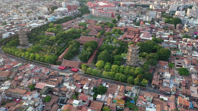 泉州西街航拍东西塔开元寺闽南建筑旅游景点