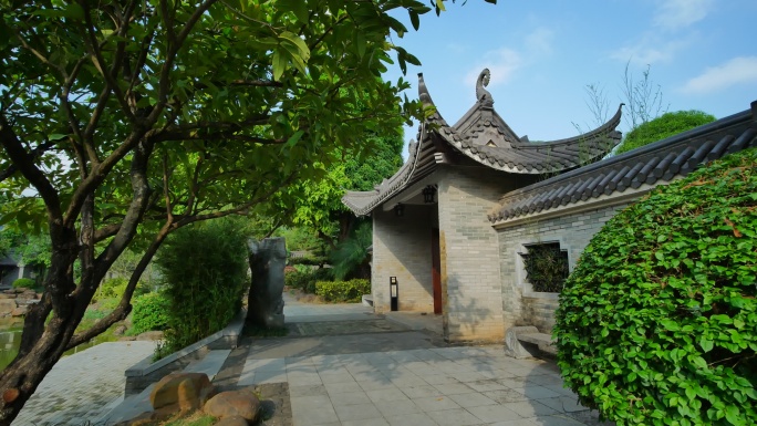 中式园林庭院围墙大门