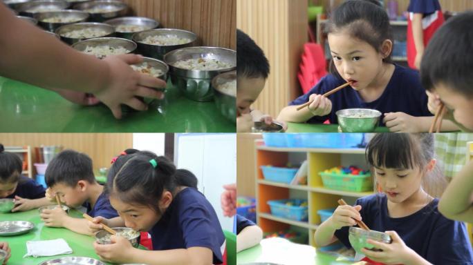 幼儿园孩子在教室吃午饭