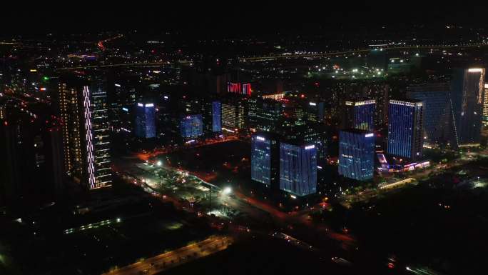 航拍杭州余杭未来科技城夜景