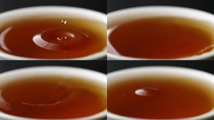 升格拍摄茶水滴落茶杯茶汤唯美写意品茶视频