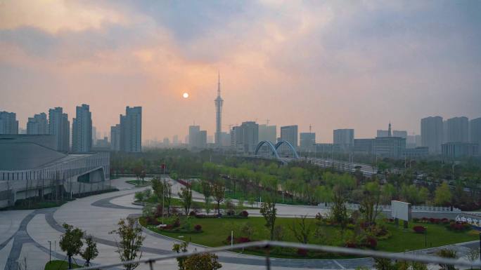 日落城市夕阳延时车流