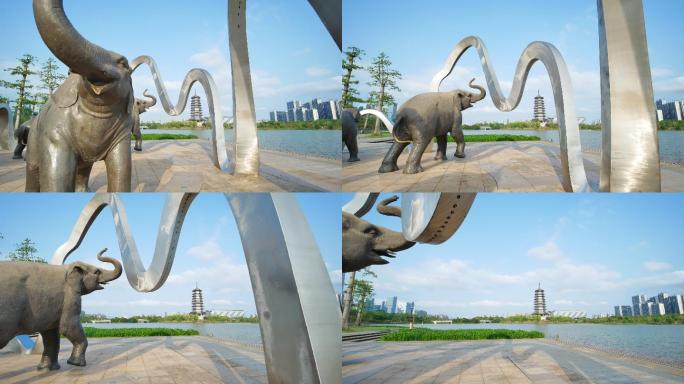 广西南宁五象新区五象湖公园广场的五象雕塑