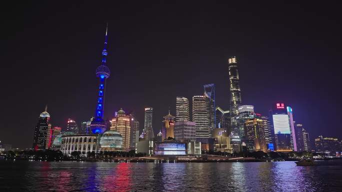 4K上海外滩陆家嘴江上夜景