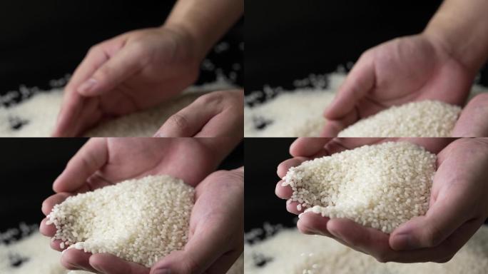 升格拍摄双手捧起香糯可口东北五常生态大米