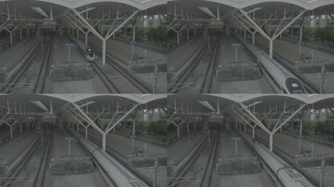 高铁站列车停靠的空镜