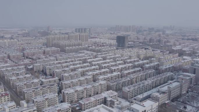 宁夏中卫市区航拍雪景视频