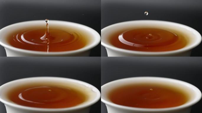 升格拍摄茶水滴落茶杯茶汤唯美写意品茶视频