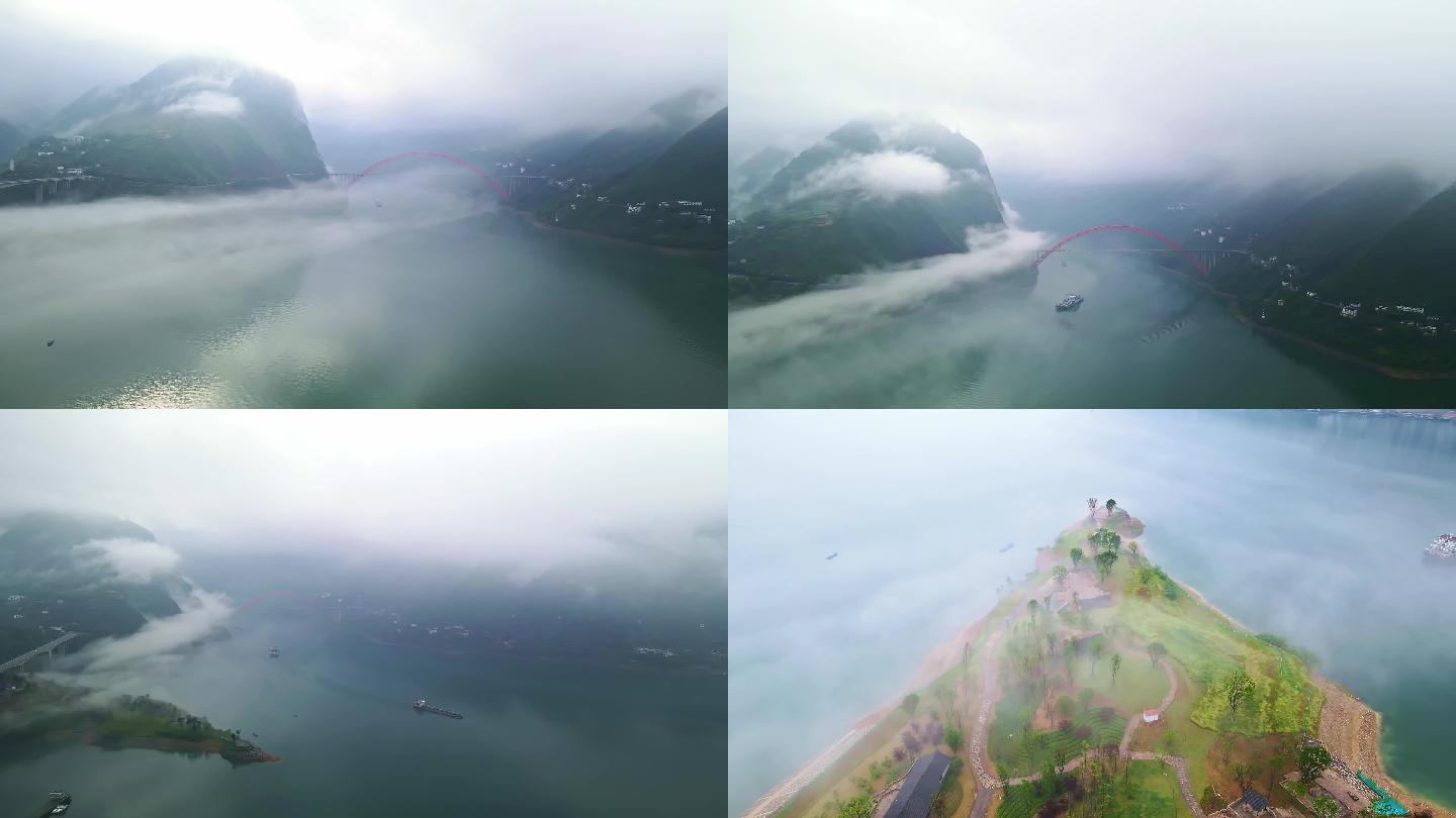 难得一见的重庆巫山县峡江低位晨雾