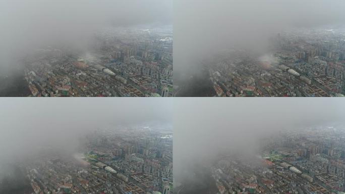 城市广场建筑大连人民广场平流雾穿云航拍