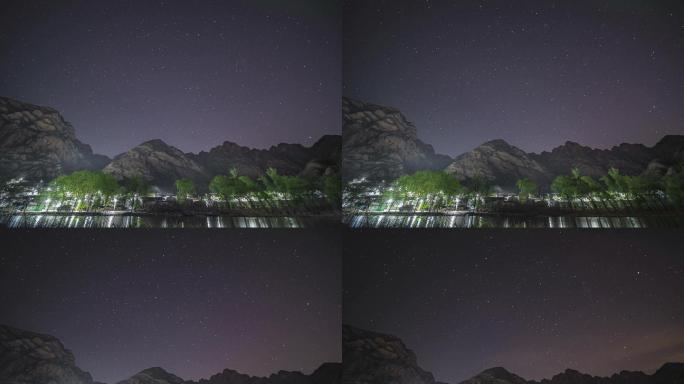 大山里村庄上空的流星星空延时摄影视频