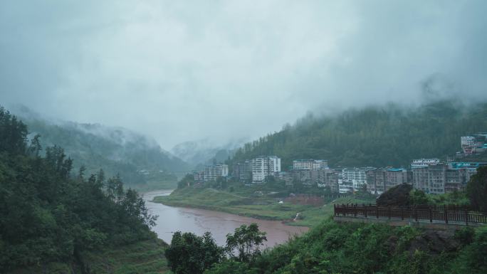 重庆东部地区山间小镇云雾延时摄影