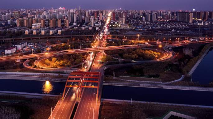 立交桥夜景航拍延时