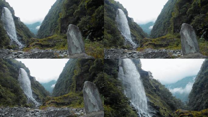 瀑布视频大山森林里飞流直下的瀑布山泉