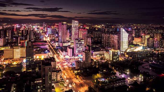 石家庄市中心夜景航拍延时