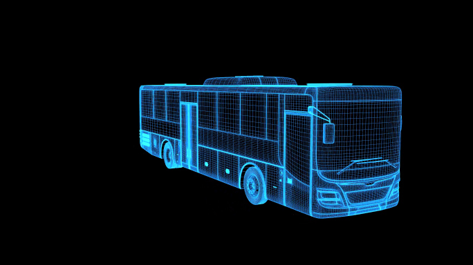 4K蓝色线框全息科技公交车动画素材带通道