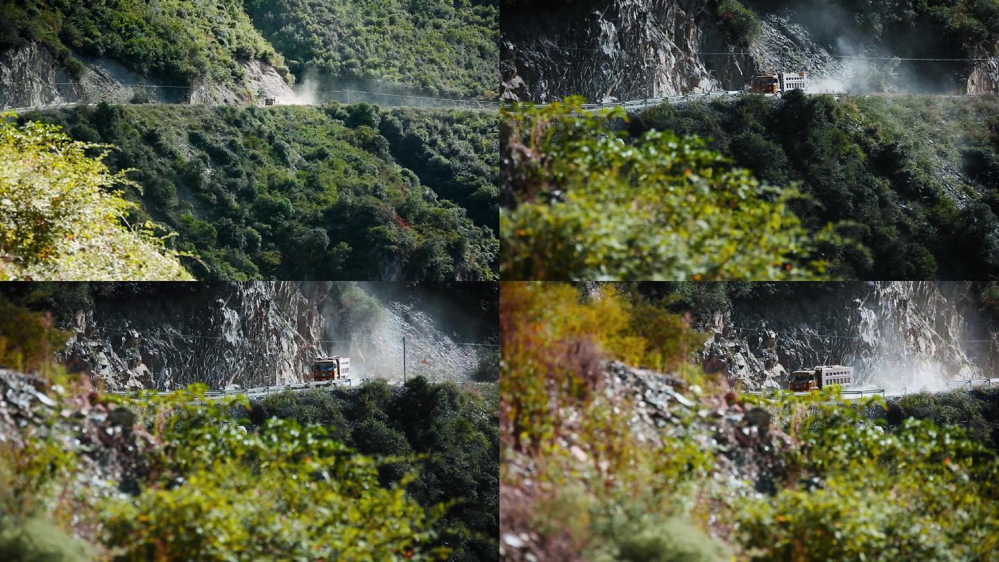 陡峭崖边山路视频云南山区土路上行驶的卡车