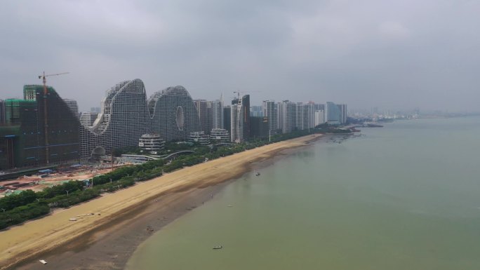 广西北海市北海金滩城市天际线风光航拍